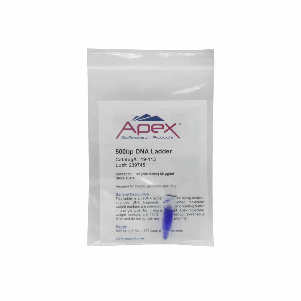 Apex Bioresearch Products 19-113 Apex 500bp DNA Ladder, 200 Gel Lanes, 500bp - 5kb, 1ml/Unit primary image